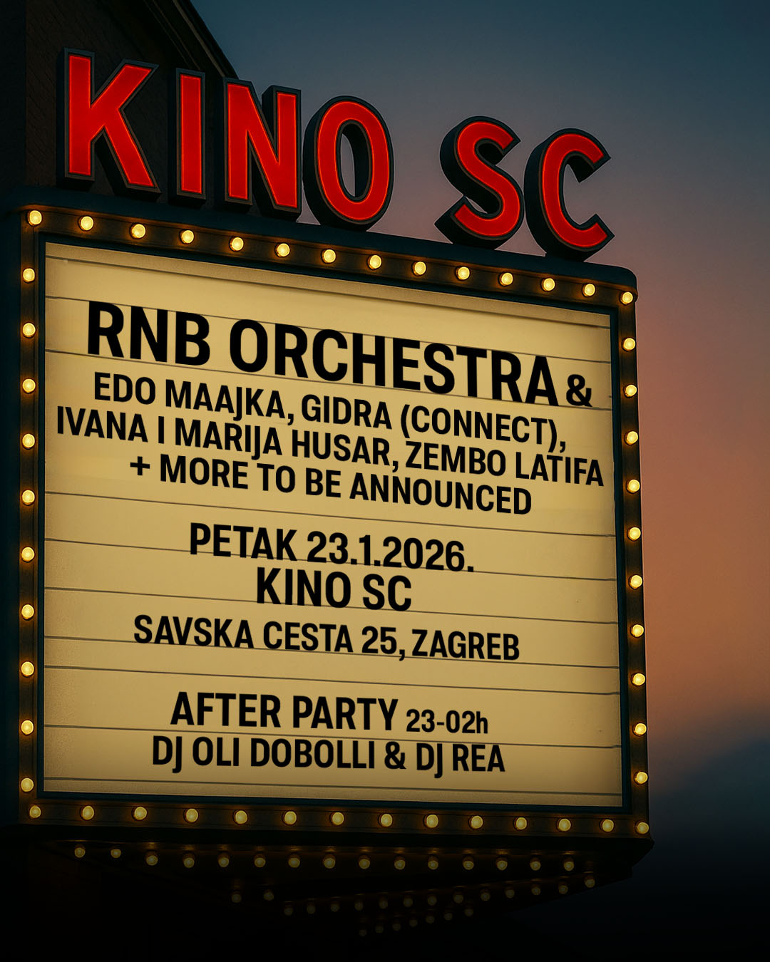 RNB Orchestra premijerno stiže u Kino SC 23. siječnja uz Edu Maajku, Gidru (Connect), Ivanu i Mariju Husar, Zembo Latifu i mnoge druge.
