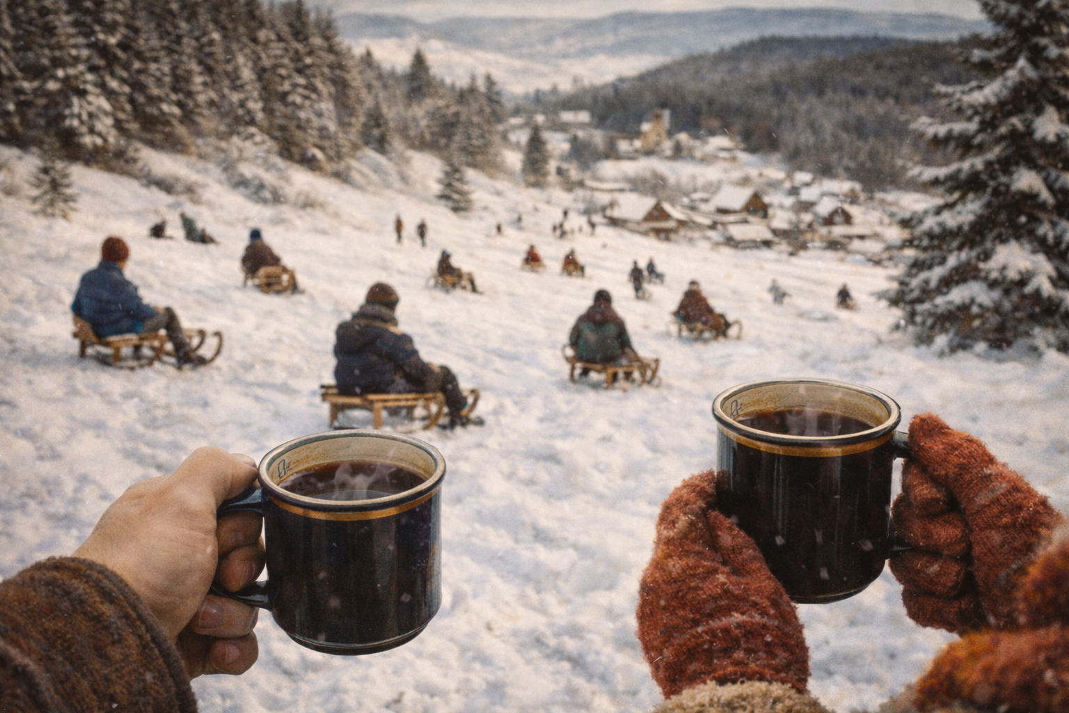 Zimska radost na sanjkama i uz toplo piće